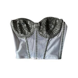 0143 Jamie Claire Hand Painted Bustier White Silver 34B